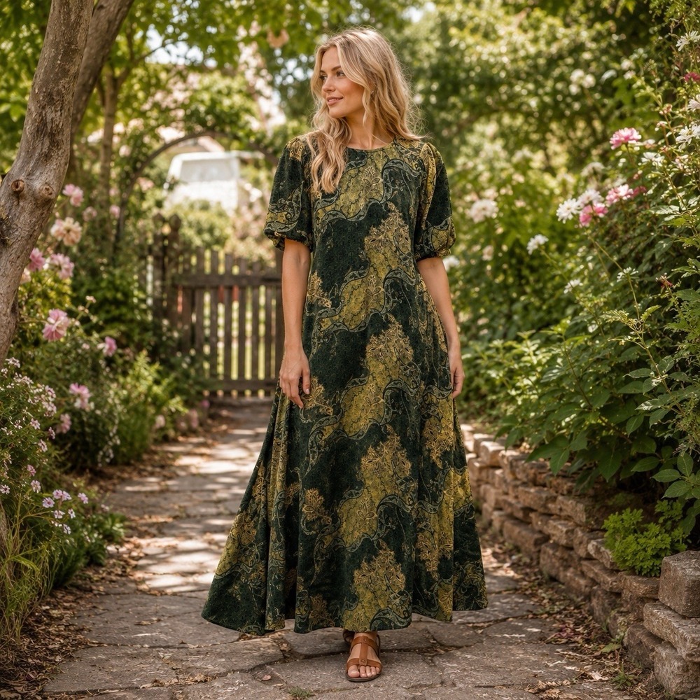 Ulla Johnson Calais 100% Silk Maxi Dress in Alpine Puff Sleeve Elegant Luxury 6
